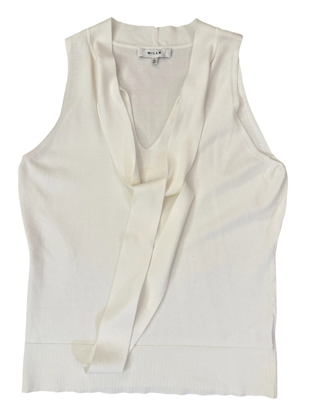 Milly Tie Neck Sleeveless Sweater Large Cream Ivory Knit Shell Top - Picture 5 of 13